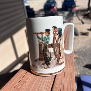Vintage Norman Rockwell River Pilot Museum Mug w Gold Trim 1985